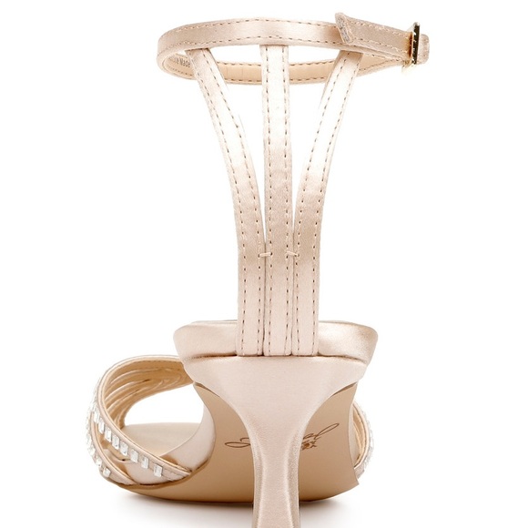 BADGLEY MISCHKA JEWEL OCEAN ANKLE STRAP KITTEN HEEL SANDALS CHAMPAGNE SZ 11 - Picture 10 of 12